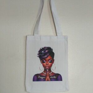 Prayer Works White Canvas Tote Bag Inspirational Art Style